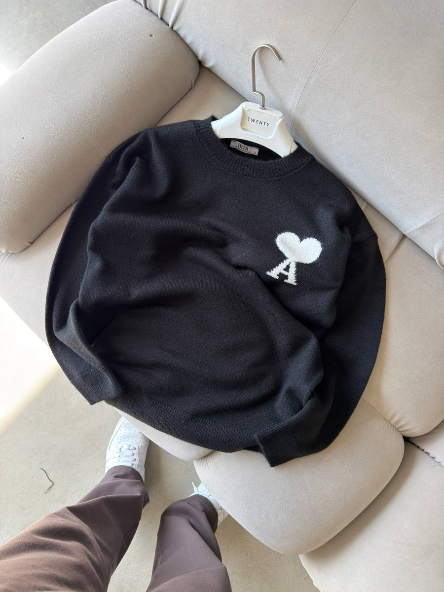AMI Siyah Logo İşlemeli Triko Sweatshirt