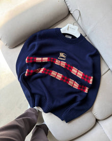 Burberry Lacivert Logo İşlemeli Triko Sweatshirt