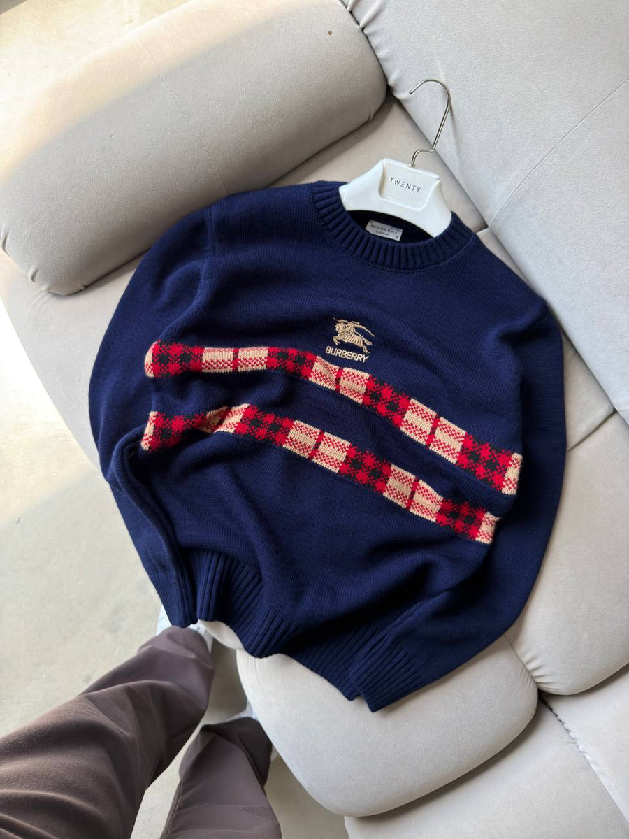 Burberry Lacivert Logo İşlemeli Triko Sweatshirt