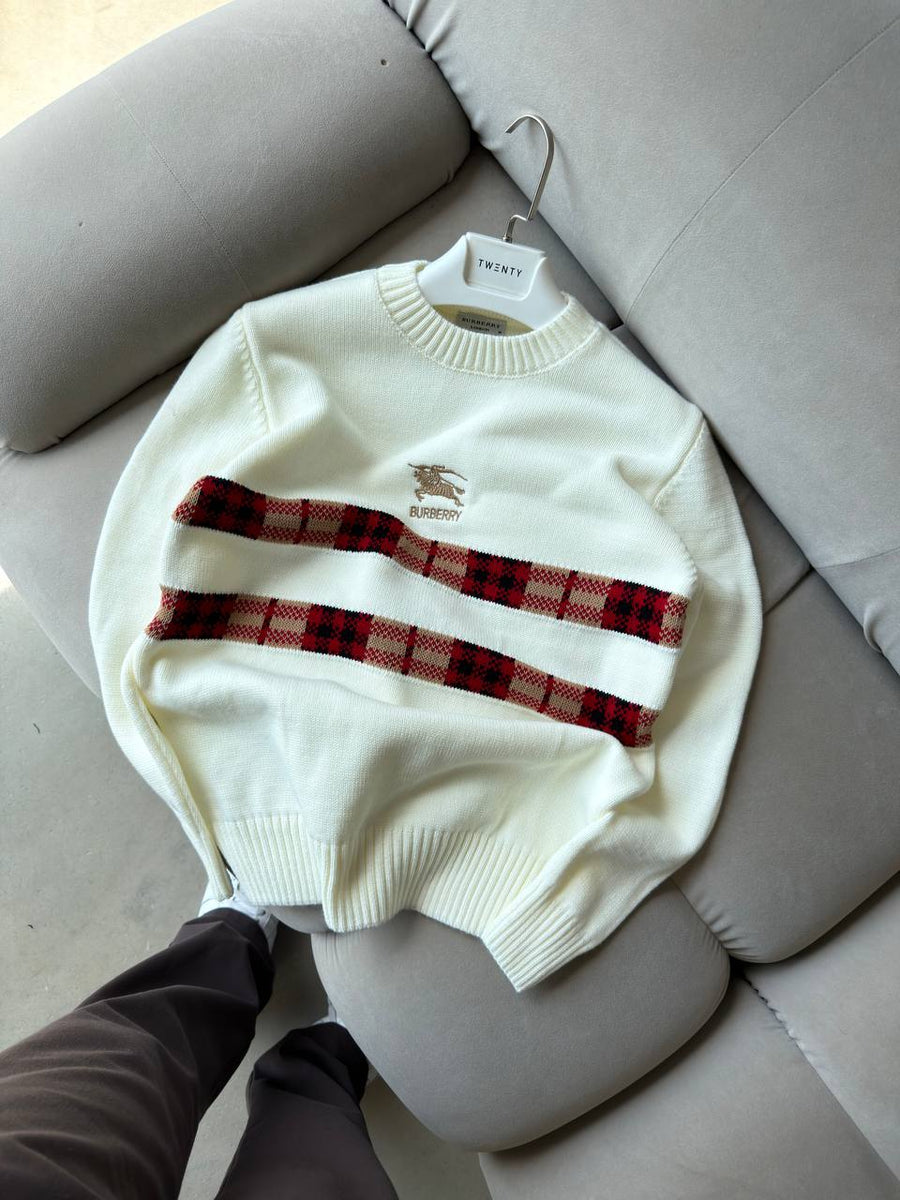Burberry Beyaz Logo İşlemeli Triko Sweatshirt