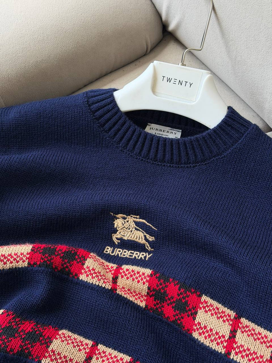 Burberry Lacivert Logo İşlemeli Triko Sweatshirt