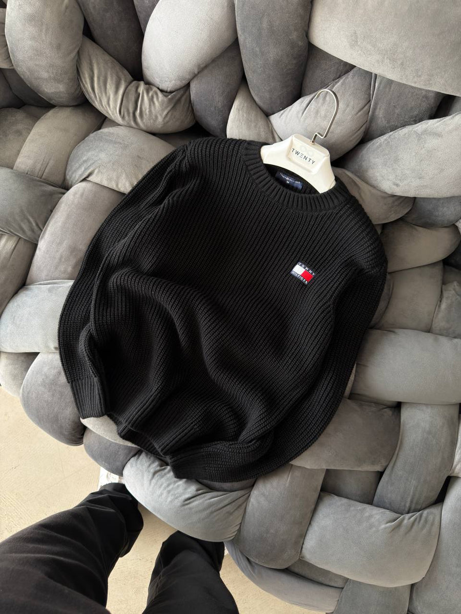 Tommy Hilfiger Siyah Renk Logo Nakış Detaylı Triko Sweatshirt